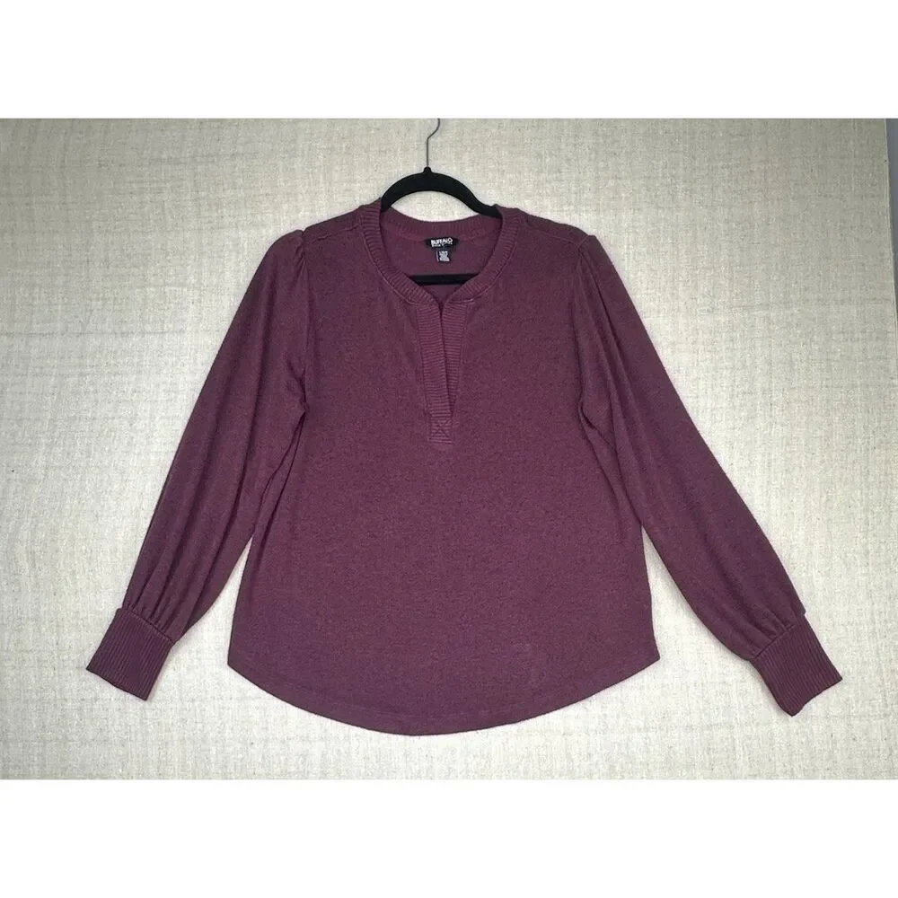 Buffalo David Bitton Burgundy Split V Neck Long Sleeve Women’s Shirt Size Large